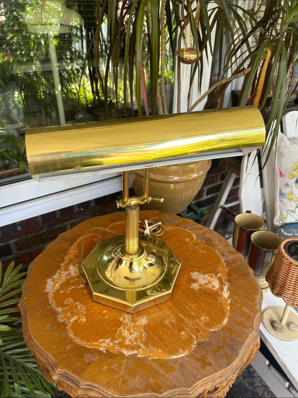 Vintage Polished Brass Piano Bankers Desk Lamp